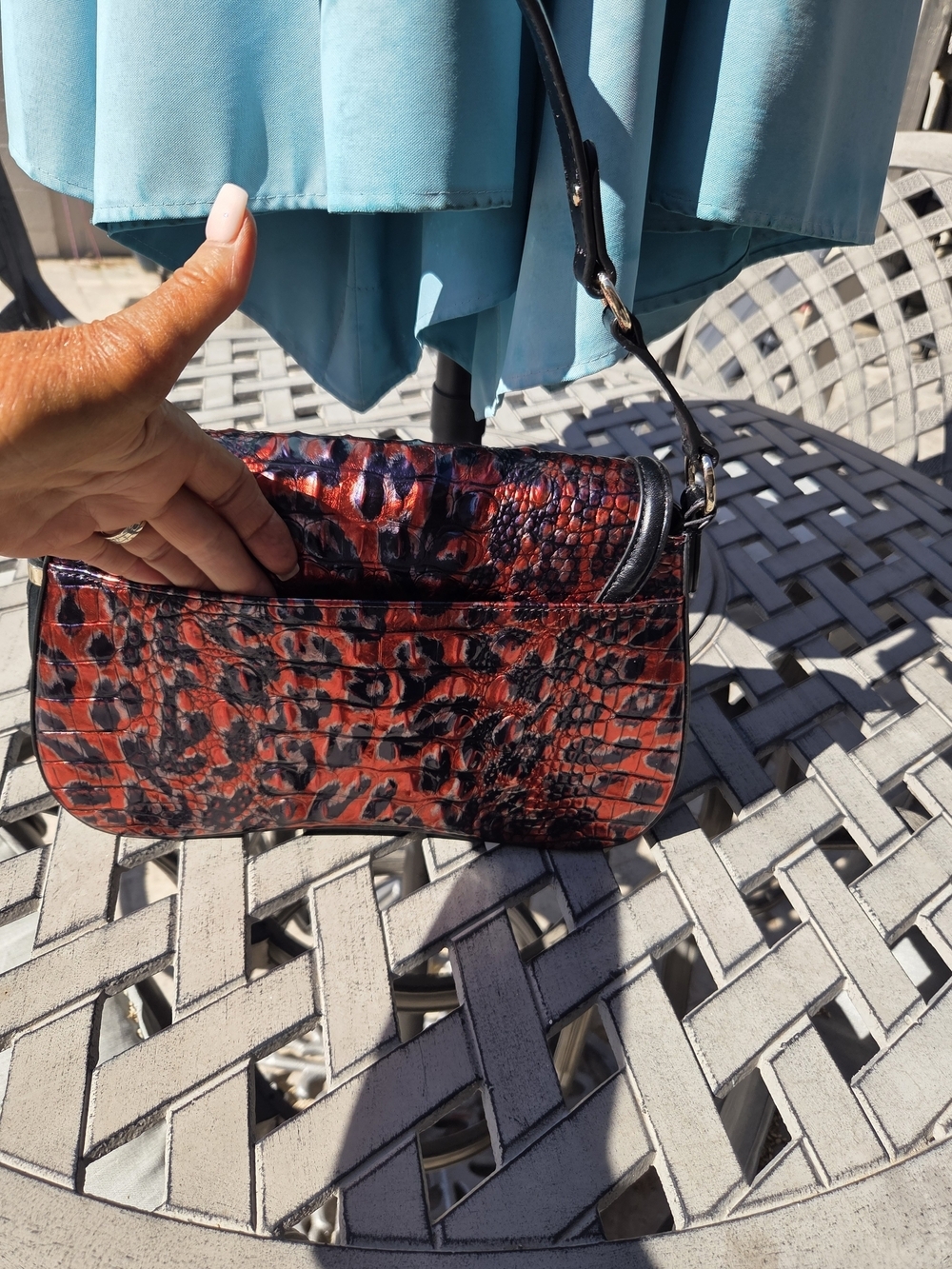Brahmin NERIDA limited Edition Red And Black Croc-Embossed Shoulder Bag. - Picture 5 of 12